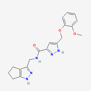 molecular formula C19H21N5O3 B6106792 5-[(2-methoxyphenoxy)methyl]-N-(1,4,5,6-tetrahydrocyclopenta[c]pyrazol-3-ylmethyl)-1H-pyrazole-3-carboxamide 