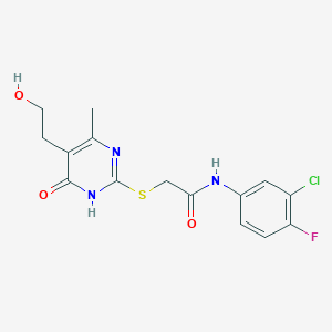 molecular formula C15H15ClFN3O3S B6107021 N-(3-chloro-4-fluorophenyl)-2-{[5-(2-hydroxyethyl)-4-methyl-6-oxo-1,6-dihydro-2-pyrimidinyl]thio}acetamide 