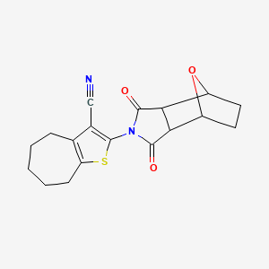 molecular formula C18H18N2O3S B6107158 2-(3,5-dioxo-10-oxa-4-azatricyclo[5.2.1.0~2,6~]dec-4-yl)-5,6,7,8-tetrahydro-4H-cyclohepta[b]thiophene-3-carbonitrile 