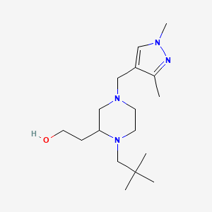 molecular formula C17H32N4O B6107206 2-{1-(2,2-dimethylpropyl)-4-[(1,3-dimethyl-1H-pyrazol-4-yl)methyl]-2-piperazinyl}ethanol 