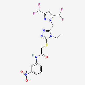 molecular formula C18H17F4N7O3S B6107263 2-[(5-{[3,5-bis(difluoromethyl)-1H-pyrazol-1-yl]methyl}-4-ethyl-4H-1,2,4-triazol-3-yl)thio]-N-(3-nitrophenyl)acetamide 