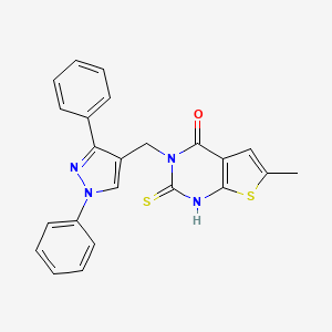 molecular formula C23H18N4OS2 B6107339 3-[(1,3-diphenyl-1H-pyrazol-4-yl)methyl]-2-mercapto-6-methylthieno[2,3-d]pyrimidin-4(3H)-one 