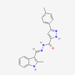 molecular formula C21H19N5O B6107382 N'-[(2-methyl-1H-indol-3-yl)methylene]-3-(4-methylphenyl)-1H-pyrazole-5-carbohydrazide 