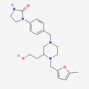 molecular formula C22H30N4O3 B6107402 1-[4-({3-(2-hydroxyethyl)-4-[(5-methyl-2-furyl)methyl]-1-piperazinyl}methyl)phenyl]-2-imidazolidinone 