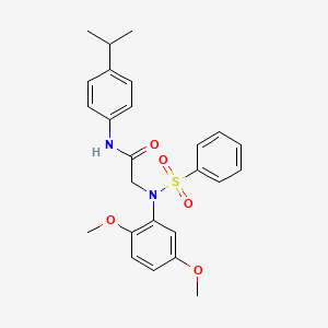 molecular formula C25H28N2O5S B6107630 2-[N-(benzenesulfonyl)-2,5-dimethoxyanilino]-N-(4-propan-2-ylphenyl)acetamide 