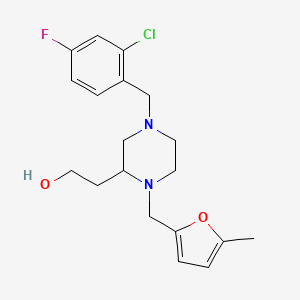 molecular formula C19H24ClFN2O2 B6107637 2-{4-(2-chloro-4-fluorobenzyl)-1-[(5-methyl-2-furyl)methyl]-2-piperazinyl}ethanol 