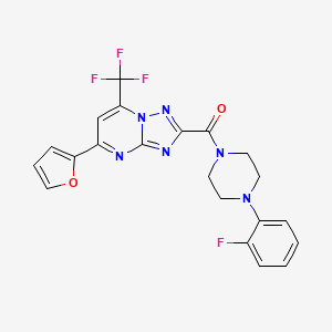 molecular formula C21H16F4N6O2 B6107715 2-{[4-(2-fluorophenyl)-1-piperazinyl]carbonyl}-5-(2-furyl)-7-(trifluoromethyl)[1,2,4]triazolo[1,5-a]pyrimidine 