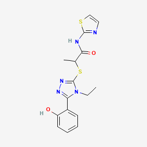 molecular formula C16H17N5O2S2 B6107931 2-{[4-ethyl-5-(2-hydroxyphenyl)-4H-1,2,4-triazol-3-yl]sulfanyl}-N-(1,3-thiazol-2-yl)propanamide 