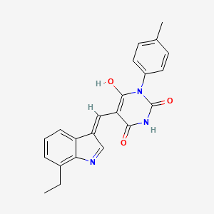 molecular formula C22H19N3O3 B6108080 5-[(7-ethyl-1H-indol-3-yl)methylene]-1-(4-methylphenyl)-2,4,6(1H,3H,5H)-pyrimidinetrione 