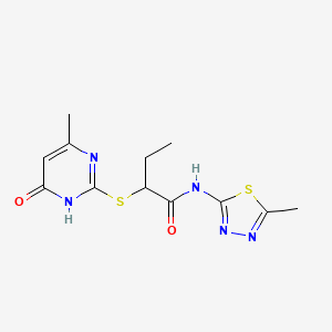 molecular formula C12H15N5O2S2 B6108118 2-[(4-methyl-6-oxo-1,6-dihydropyrimidin-2-yl)sulfanyl]-N-(5-methyl-1,3,4-thiadiazol-2-yl)butanamide 