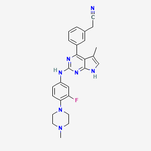 molecular formula C26H26FN7 B610817 2-(3-(2-((3-氟-4-(4-甲基哌嗪-1-基)苯基)氨基)-5-甲基-7H-吡咯并[2,3-d]嘧啶-4-基)苯基)乙腈 CAS No. 1239875-86-5