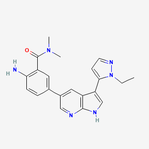 molecular formula C21H22N6O B610819 2-氨基-5-[3-(1-乙基-1H-吡唑-5-基)-1H-吡咯[2,3-b]吡啶-5-基]-N,N-二甲基苯甲酰胺 CAS No. 1030610-86-6