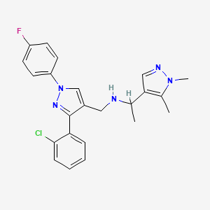 molecular formula C23H23ClFN5 B6108281 N-{[3-(2-chlorophenyl)-1-(4-fluorophenyl)-1H-pyrazol-4-yl]methyl}-1-(1,5-dimethyl-1H-pyrazol-4-yl)ethanamine 