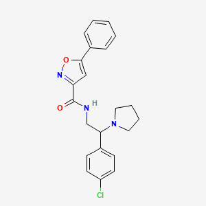 molecular formula C22H22ClN3O2 B6108313 N-[2-(4-chlorophenyl)-2-(pyrrolidin-1-yl)ethyl]-5-phenyl-1,2-oxazole-3-carboxamide 