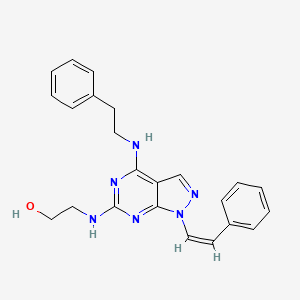 molecular formula C23H24N6O B610833 2-({4-[(2-苯乙基)氨基]-1-(2-苯乙烯基)-1H-吡唑并[3,4-d]嘧啶-6-基}-氨基)乙醇 CAS No. 1392816-46-4