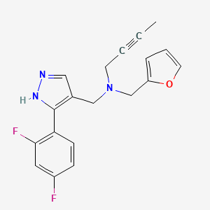 molecular formula C19H17F2N3O B6108375 N-[[5-(2,4-difluorophenyl)-1H-pyrazol-4-yl]methyl]-N-(furan-2-ylmethyl)but-2-yn-1-amine 