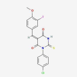 (5E)-1-(4-chlorophenyl)-5-(3-iodo-4-methoxybenzylidene)-2-thioxodihydropyrimidine-4,6(1H,5H)-dione