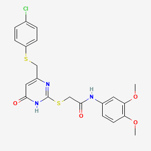 2-[(4-{[(4-chlorophenyl)sulfanyl]methyl}-6-hydroxypyrimidin-2-yl)sulfanyl]-N-(3,4-dimethoxyphenyl)acetamide