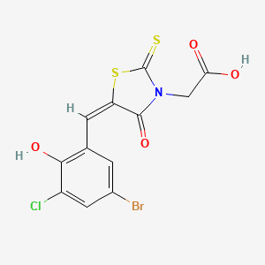 2-[(5E)-5-[(5-bromo-3-chloro-2-hydroxyphenyl)methylidene]-4-oxo-2-sulfanylidene-1,3-thiazolidin-3-yl]acetic acid