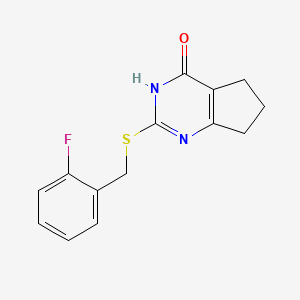 molecular formula C14H13FN2OS B6109534 2-[(2-fluorobenzyl)thio]-3,5,6,7-tetrahydro-4H-cyclopenta[d]pyrimidin-4-one 