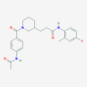 molecular formula C24H28FN3O3 B6109565 3-[1-(4-acetamidobenzoyl)piperidin-3-yl]-N-(4-fluoro-2-methylphenyl)propanamide 