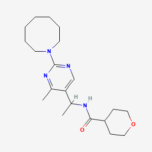 molecular formula C20H32N4O2 B6109581 N-{1-[2-(1-azocanyl)-4-methyl-5-pyrimidinyl]ethyl}tetrahydro-2H-pyran-4-carboxamide 