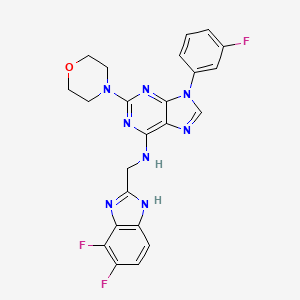 molecular formula C23H19F3N8O B610973 N-((6,7-Difluoro-1H-benzo[d]imidazol-2-yl)methyl)-9-(3-fluorophenyl)-2-morpholino-9H-purin-6-amine CAS No. 1454585-06-8