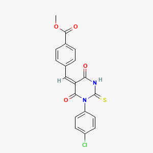 molecular formula C19H13ClN2O4S B6109745 methyl 4-[(E)-[1-(4-chlorophenyl)-4,6-dioxo-2-sulfanylidene-1,3-diazinan-5-ylidene]methyl]benzoate 