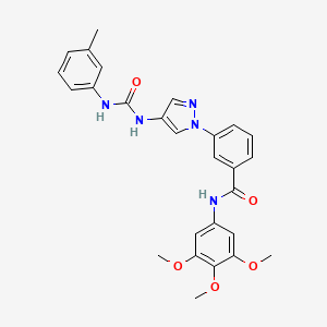 molecular formula C27H27N5O5 B610975 3-(4-{[(3-Methylphenyl)carbamoyl]amino}-1H-pyrazol-1-yl)-N-(3,4,5-trimethoxyphenyl)benzamide CAS No. 1164153-22-3