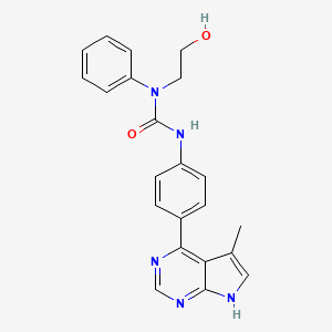 molecular formula C22H21N5O2 B610979 1-(2-hydroxyethyl)-3-[4-(5-methyl-7H-pyrrolo[2,3-d]pyrimidin-4-yl)phenyl]-1-phenylurea CAS No. 1219728-20-7