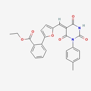 ethyl 2-[5-[(Z)-[1-(4-methylphenyl)-2,4,6-trioxo-1,3-diazinan-5-ylidene]methyl]furan-2-yl]benzoate