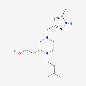 molecular formula C16H28N4O B6109890 2-{1-(3-methyl-2-buten-1-yl)-4-[(3-methyl-1H-pyrazol-5-yl)methyl]-2-piperazinyl}ethanol 