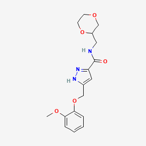 N-(1,4-dioxan-2-ylmethyl)-5-[(2-methoxyphenoxy)methyl]-1H-pyrazole-3-carboxamide