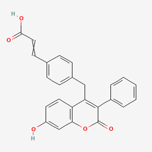 molecular formula C25H18O5 B611005 3-[4-[(7-Hydroxy-2-oxo-3-phenylchromen-4-yl)methyl]phenyl]prop-2-enoic acid CAS No. 1334310-70-1