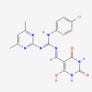 (3E)-1-(4-chlorophenyl)-2-(4,6-dimethylpyrimidin-2-yl)-3-[(6-hydroxy-2,4-dioxo-1H-pyrimidin-5-yl)methylidene]guanidine