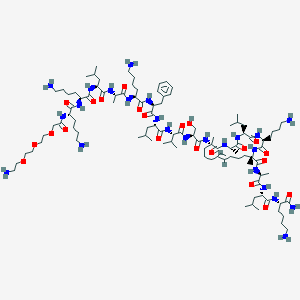 molecular formula C102H182N24O22 B611025 (2S,5S,8S,11S,15E,20S)-20-[[(2S)-2-[[(2S)-2-[[(2S)-2-[[(2S)-2-[[(2S)-6-氨基-2-[[(2S)-2-[[(2S)-2-[[(2S)-6-氨基-2-[[(2S)-6-氨基-2-[[2-[2-[2-(2-氨基乙氧基)乙氧基]乙氧基]乙酰]氨基]己酰]氨基]己酰]氨基]-4-甲基戊酰]氨基]丙酰]氨基]己酰]氨基]-3-苯基丙酰]氨基]-4-甲基戊酰]氨基]-3-甲基丁酰]氨基]-3-羟基丙酰]氨基]-8-(4-氨基丁基)-N-[(2S)-1-[[(2S)-1-[[(2S)-1,6-二氨基-1-氧代己烷-2-基]氨基]-4-甲基-1-氧代戊烷-2-基]氨基]-1-氧代丙烷-2-基]-2,11,20-三甲基-5-(2-甲基丙基)-3,6,9,21-四氧代-1,4,7,10-四氮杂环二十烯-15-烯-11-甲酰胺 CAS No. 1542100-77-5
