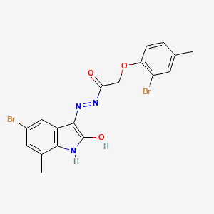 molecular formula C18H15Br2N3O3 B6110429 2-(2-BROMO-4-METHYLPHENOXY)-N'-[(3Z)-5-BROMO-7-METHYL-2-OXO-2,3-DIHYDRO-1H-INDOL-3-YLIDENE]ACETOHYDRAZIDE 