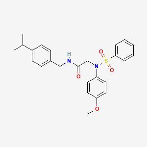 molecular formula C25H28N2O4S B6110430 2-[N-(benzenesulfonyl)-4-methoxyanilino]-N-[(4-propan-2-ylphenyl)methyl]acetamide 