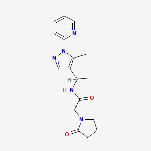 molecular formula C17H21N5O2 B6110475 N-{1-[5-methyl-1-(2-pyridinyl)-1H-pyrazol-4-yl]ethyl}-2-(2-oxo-1-pyrrolidinyl)acetamide 