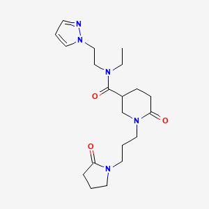 molecular formula C20H31N5O3 B6110488 N-ethyl-6-oxo-1-[3-(2-oxo-1-pyrrolidinyl)propyl]-N-[2-(1H-pyrazol-1-yl)ethyl]-3-piperidinecarboxamide 