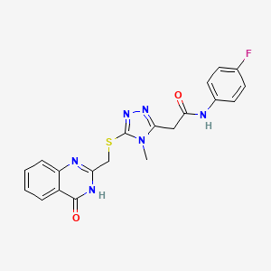 molecular formula C20H17FN6O2S B6110771 N-(4-fluorophenyl)-2-(4-methyl-5-{[(4-oxo-3,4-dihydroquinazolin-2-yl)methyl]sulfanyl}-4H-1,2,4-triazol-3-yl)acetamide 