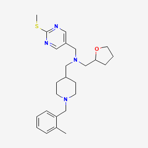 molecular formula C25H36N4OS B6110800 1-[1-[(2-methylphenyl)methyl]piperidin-4-yl]-N-[(2-methylsulfanylpyrimidin-5-yl)methyl]-N-(oxolan-2-ylmethyl)methanamine 