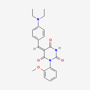 molecular formula C22H23N3O4 B6110830 (5E)-5-[[4-(diethylamino)phenyl]methylidene]-1-(2-methoxyphenyl)-1,3-diazinane-2,4,6-trione 