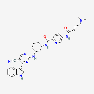 molecular formula C31H33N9O2 B611093 N-[3-[[5-氰基-4-(1H-吲哚-3-基)嘧啶-2-基]氨基]环己基]-5-[4-(二甲氨基)丁-2-烯酰氨基]吡啶-2-甲酰胺 CAS No. 1816988-80-3
