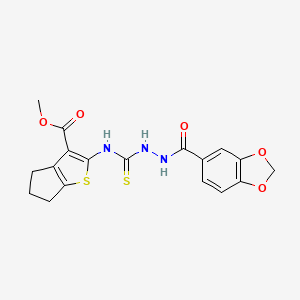 molecular formula C18H17N3O5S2 B6110984 methyl 2-({[2-(1,3-benzodioxol-5-ylcarbonyl)hydrazino]carbonothioyl}amino)-5,6-dihydro-4H-cyclopenta[b]thiophene-3-carboxylate 