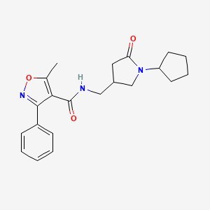 molecular formula C21H25N3O3 B6110992 N-[(1-cyclopentyl-5-oxo-3-pyrrolidinyl)methyl]-5-methyl-3-phenyl-4-isoxazolecarboxamide 