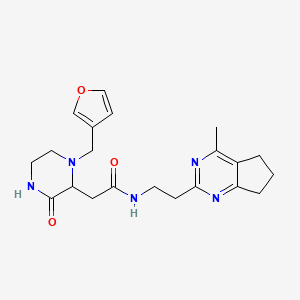 molecular formula C21H27N5O3 B6111018 2-[1-(3-furylmethyl)-3-oxo-2-piperazinyl]-N-[2-(4-methyl-6,7-dihydro-5H-cyclopenta[d]pyrimidin-2-yl)ethyl]acetamide 