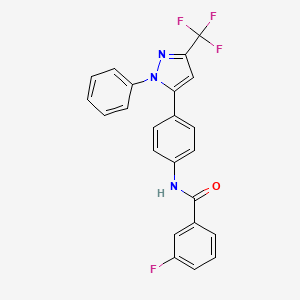 molecular formula C23H15F4N3O B6111063 3-fluoro-N-{4-[1-phenyl-3-(trifluoromethyl)-1H-pyrazol-5-yl]phenyl}benzamide 