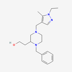 molecular formula C20H30N4O B6111189 2-{1-benzyl-4-[(1-ethyl-5-methyl-1H-pyrazol-4-yl)methyl]-2-piperazinyl}ethanol 