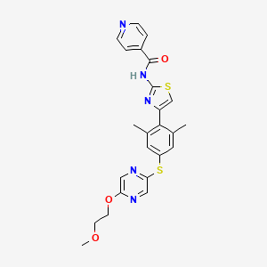 molecular formula C24H23N5O3S2 B611120 N-(4-{4-(5-(2-Methoxyethoxy)pyrazin-2-ylthio)-2,6-dimethylphenyl}thiazol-2-yl)isonicotinamide CAS No. 1438638-83-5